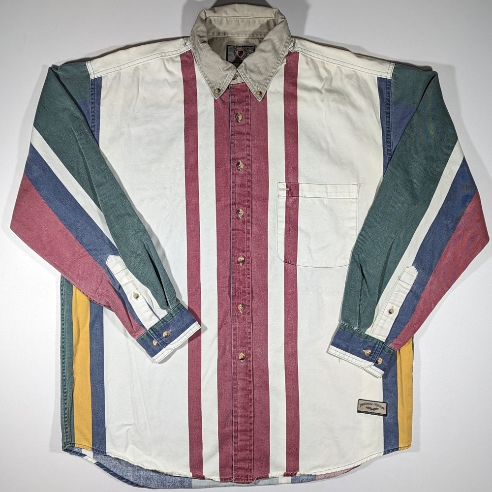 Vintage 90s Halifax Outfitters Color Block Shirt Long Sleeve Shirt Men's Large
